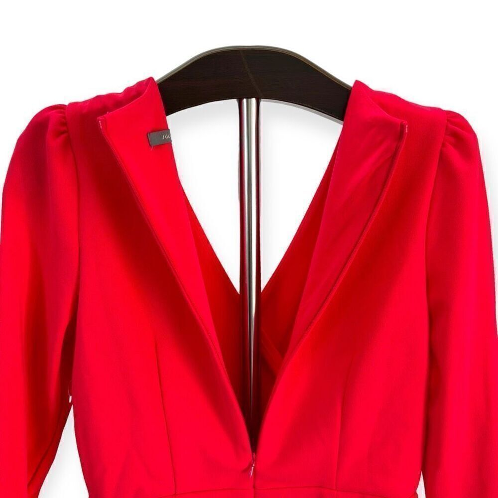 JULIA JORDAN Pleated Faux-Wrap Long-Sleeve Dress in Cherry Size 4 - Picture 11 of 17
